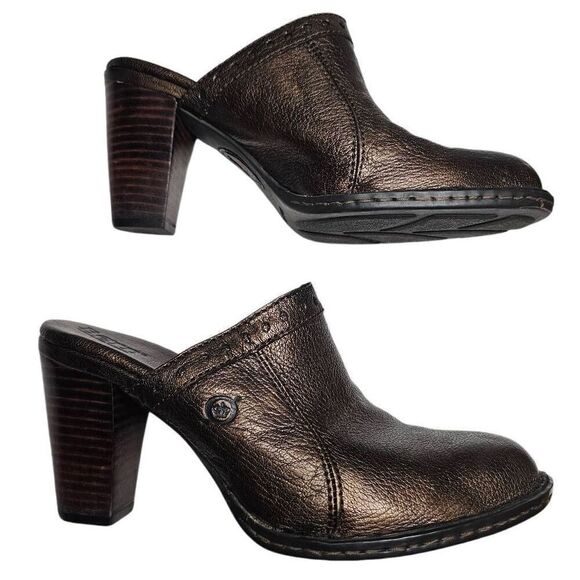 Born Lella Heeled Clog Mule Pewter Brown Metallic Y2K 90's Pebbled Leather Slip - Picture 6 of 9